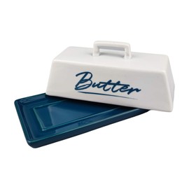 Butter Dish, Ceramic Butter Dish with lid Butter dish with Tray and Deluxe Butter Keeper Polished Ceramic Butter Holder (DM)
