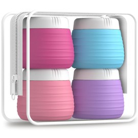 Silevoler Travel Containers for Toiletries, 1.7oz Travel Size Premium Silicone Cosmetic Cream Jars, TSA Approved Leak-Proof Refillable Accessories W/Toiletry Bag for Cosmetic Face Body Cream(Vibrant)