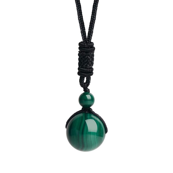 iSTONE Unisex Genuine 16mm Round Beads Gemstone Malachite Pendant Necklace