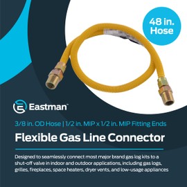 Eastman 48 Inch x 3/8 Inch OD Flexible Gas Line Connector with (2) 1/2 Inch MIP Fitting Ends for Natural Gas and Liquid Propane, Stainless Steel, Yellow, 10YE505048B
