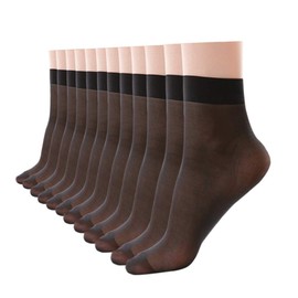 HA WA 12 Pairs Women's Ankle High Sheer Pop Nylon Socks, 20D Transparent Comfortable Silk sheer Socks (Black)