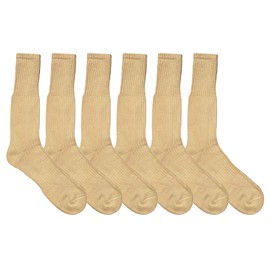 Yacht & Smith 6 Pairs Of Mens Military Grade Thick Padded Terry Lined Cotton Socks, Ribbed, Dry Wicking, Heavy Duty Crew Sock Khaki