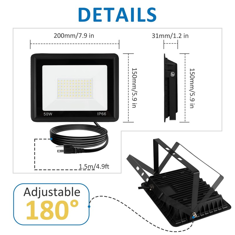 ZHPINGMX 50W LED Flood Light Outdoor, 5000LM Super Bright Floodlight