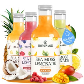 Sea Moss Lemonade Variety Pack – 4 Flavors Sampler: Lemon, Mango, Berry, Pina Colada – Vegan Hydration Drink – 4 x 12 fl oz Bottles – Made in USA