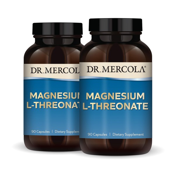 Dr. Mercola Magnesium L-Threonate, 30 Servings (90 Capsules), 2-Pack, Dietary Supplement, Supports Bone and Joint Health, Non GMO