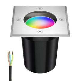 ledscom.de RELI Smart Recessed Floor Light for Outdoor Use Stainless Steel Square IP67 Including Smart Home RGBW GU10 LED Lamp, 5.41 W, 473 lm