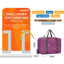 for Easyjet Airlines Cabin Bag 45x36x20 Underseat Foldable Travel Duffel Bag Holdall Tote Carry on Luggage Overnight for Women and Men 25L (Thick Series Deep Purple (with Shoulder Strap))