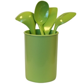 5 Piece Kitchen Utensil Holder for kitchen counter, Utensils crock with Heat Resistant Spoon, Slotted Spoon, Ladle, Spatula BPA Free, by Reston Lloyd, Lime