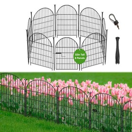 Okaygardn Garden Fence Border, 32 in(H) x17.5 Ft(L) 8 Panels, Tall Garden Animal Barrier Fence with Gate, Dog Fence Outdoor for Yard, Arched Rustproof Metal No Dig Fence, Flower Bed Fencing