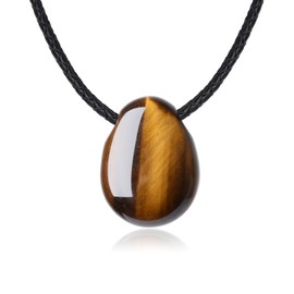 COAI Unisex Lucky Necklace Made of Tiger's Eye Water Drop Pendant Leather Necklace, Leather Tiger's Eye Yellow Leather, Tiger-eye Yellow