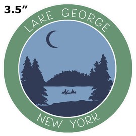Lake George, New York Crescent Moon Boat Vinyl Printed Die-Cut Decorative Auto Decal Sticker Appliques ~ Lake Life Adventure Series