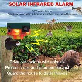 Solar Outdoor Motion Sensor Alarm, 360° Coverage, 129 dB Siren, 13 Tones, Waterproof, DIY Installation with Remote Control for Home, Yard, Villa