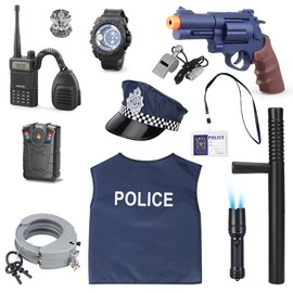 Foreverup Police Costume Kids, Police Pretend Play Accessories with Police Equipment Police Vest Cap Badge Toy Shotgun Handcuff and More, Police Toys Role Play Costume Accessories for Kids Boys
