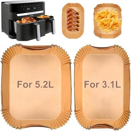 YJDM Airfryer Baking Paper for Tefal EY9018 Dual Easy Fry 5.2/3.1 L, 100 Pieces Hot Air Fryer Baking Paper for Dual Basket Airfryer 3000 Series, EY905D 5.2/3.1 L, Large & Small 2 Drawers Fryer