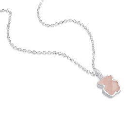 TOUS Collar de Plata de Primera Ley y Dije de Cuarzo Rosa Facetado para Mujer, 45cm de Largo, Plata de Ley 925, Elegante y Original, Colección Color AG