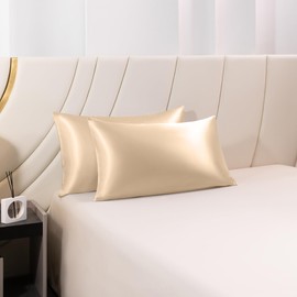STFRBTH Satin Pillowcase for Hair and Skin - Queen Size Set of 2 - Beige Breathable Soft Pillow Case with Envelope Closure, Similar to Silk Pillow Cover, 20x30 Inches