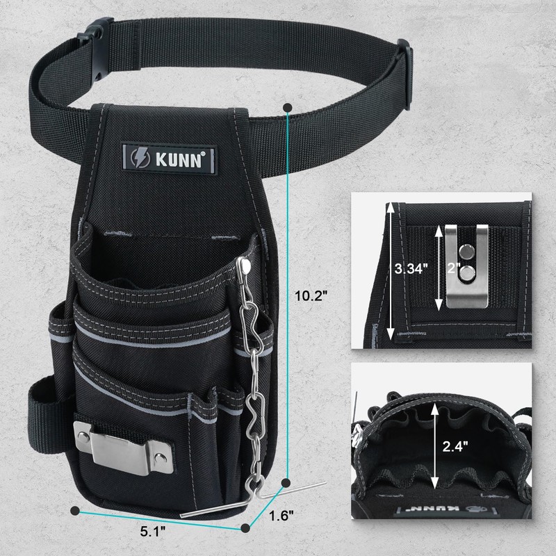 KUNN Tool Pouch,7-Pocket Electrician Pouch with Belt Clip,Tool Loop,Tape Thong
