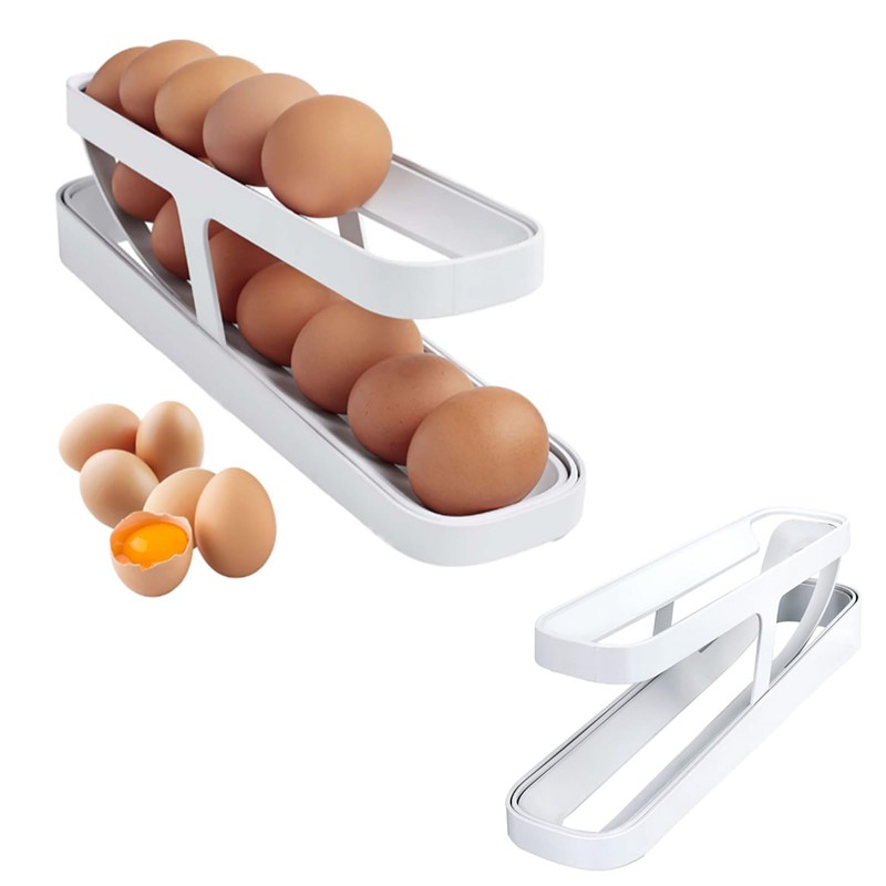 Eabdice Egg Holder Refrigerator, Automatic Rolling Egg Dispenser, Rolling Egg