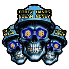 Dirty Hands Make Clean Money Reflective Skull Hard Hat Stickers, Decal for Toolboxes, Helmets, Funny Design for Mechanics, Adults, Electricians, Construction, Welders, Gifts for Blue Collar Workers
