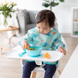 Bumkins Bibs, Baby and Toddler Girls and Boys 6-24 Months, Long Sleeve, Essential Must Have for Eating, Feeding, Mess Saving Lightweight Waterproof Fabric Sleeved Smock, Ocean Life