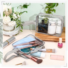Silkfly 24 Pcs Clear Toiletry Bag PVC Plastic Travel Cosmetic Bag with Handle Strap Clear Makeup Bag for Women Men (Gray)