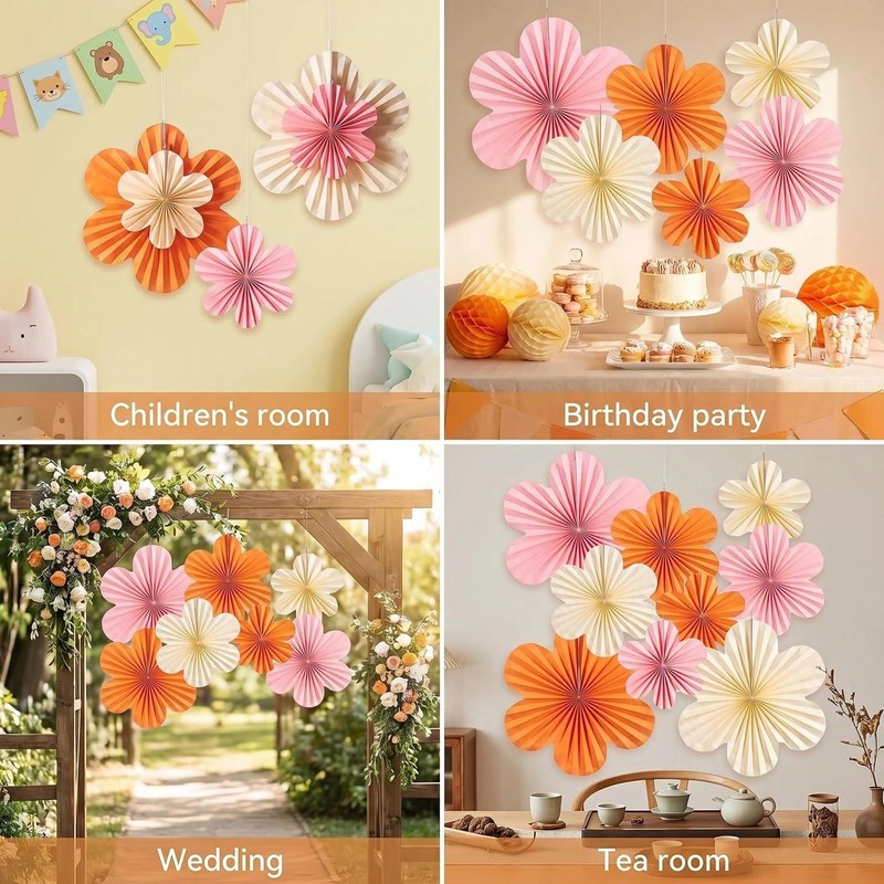 molicorl Outdoor Tissue Paper Flowers Hanging Fan Decorations