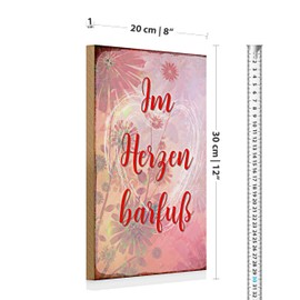 Decorative Wooden Sign 'In the Heart Barefoot' | Vintage Style with Floral Motif for Home and Garden | 20cm x 30cm