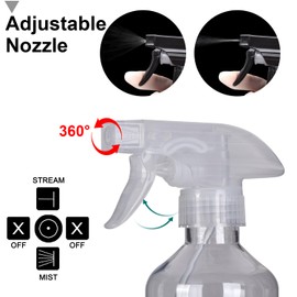 Plastic Spray Bottles - 10.5OZ/300ML Empty Spray Bottles for Cleaning Solutions, Plants, Pet, Essential Oils, Hair, Cooking - Mist/Stream Water Bottle (Clear)