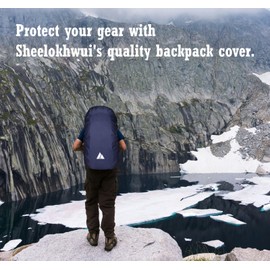 Sheelokhwui Waterproof Backpack Rain Cover, Heavy-Duty Nylon Pack Cover with Upgraded Double Adjustable Closure System and a Carry Pouch for Hiking, Cycling, Camping, Outdoor (Navy Blue, XL, 65-90L)