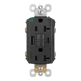 Legrand 20 Amp Hospital Grade GFCI USB Type A/C Wall Outlet Black 1 Pack