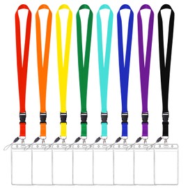 Cruise Lanyards, 8 Pack Colorful Solid Color Lanyard with Detachable Buckle & Waterproof ID Badge Holder for Cruises, Ships, Keys, Cards, Phone and Carnival Sail, (Assorted Rainbow 8 Colors, 8 Pcs)