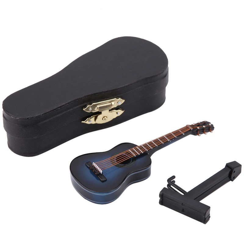 Miniature Guitar Model, Wooden Musical Instrument with Stand and Case,