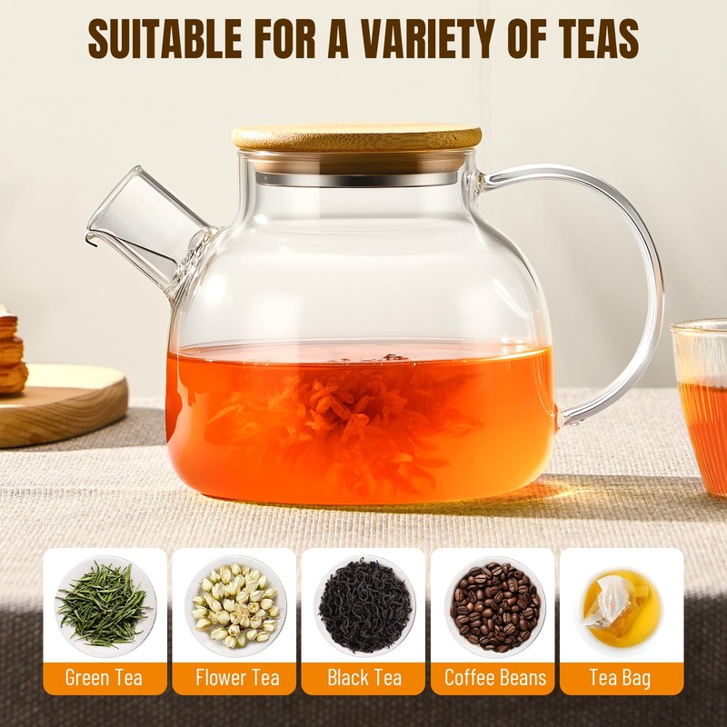 PARACITY Glass Teapot Stovetop 34oz/1000ml, Borosilicate Clear Tea Kettle with