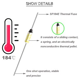DKARDU 10 pcs SF184E SEFUSE 10A 250V Metal Thermal Cutoffs Thermal Fuse 184 Degree with GT-1 Crimp Terminal Silicone Fiberglass sleeving for Household Electrical appliances