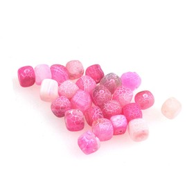 Frosted Matte Agate Stone, Gemstone Beads, 8 mm, Pack of 12, Cube Natural Stone Frosted Agate Pearl, Semi-Precious Stone, Gemstones, Jewellery Beads (Pink)