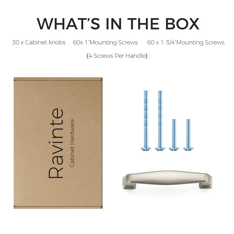 Ravinte 30 Pack Solid 3 Inch Kitchen Cabinet Handles Brushed