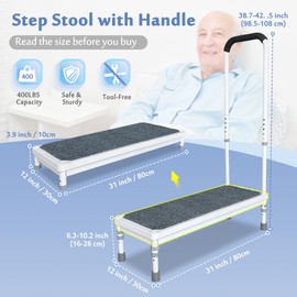 Mybow Medical Step Stool with Handle for Elderly Adults – Adjustable Bedside Step Platform with Handrail, Heavy Duty Safety Footstool, Bed Grab Bar & Stairs for Seniors