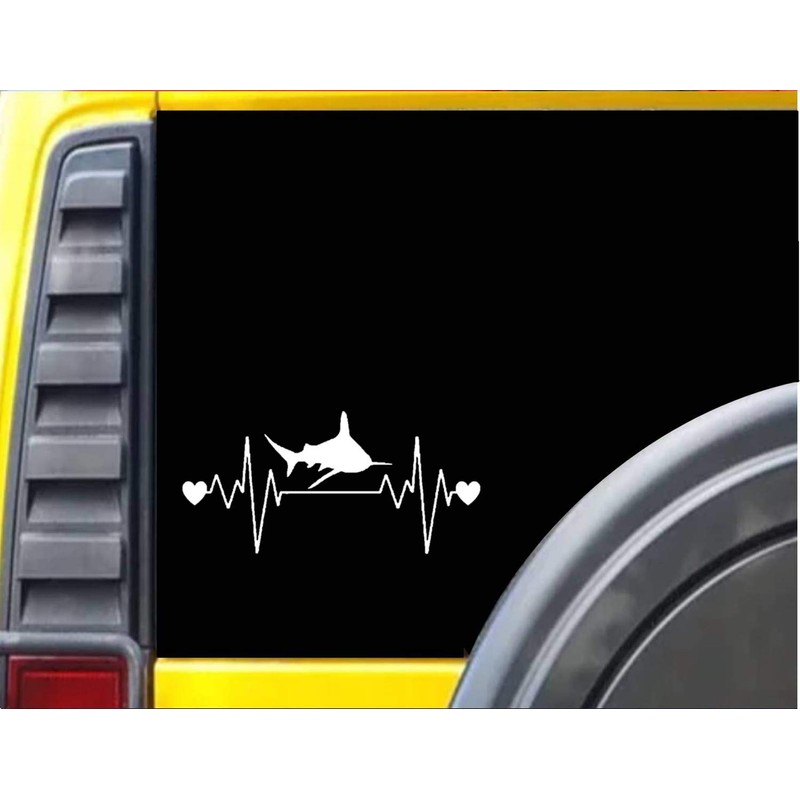 EZ-STIK Shark Heartbeat lifelineI250 8" Wide Sticker Decal Great White