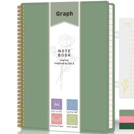 PYNEX Ring Binder Notebook A4 Squared, 21.5 x 27.9 cm, Lightweight Notebooks, Checkered Pad, 100 g/m², Office, College, Researchers, Businessmen, Sage Green