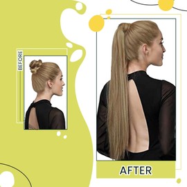 RUNATURE Real Hair Braid Brown Highlight Blonde 45 cm Straight Ponytail Hairpiece Human Hair 80 g #10P16