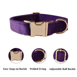 Dog Collar and Leash Set，Soft & Comfy Velvet Dog Collar and Leash with Heavy Duty Metal Buckle and D-Ring Adjustable Collars for Small Medium Large Dogs(Collar+Leash M Neck 10.62"-16.14", Dark Purple)