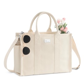 TOPDesign Heavy-Duty Canvas Tote Bag for Women, Adjustable Crossbody Handbag with 6 Pockets, Everything Tote (Beige)
