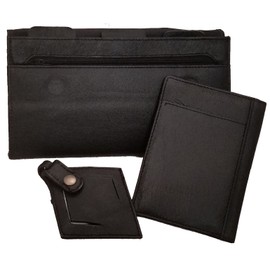 Genuine Black Leather 3 Piece Travel Set - Includes Passport Holder, Large Ticket Document Wallet & Luggage TAG