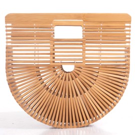 RULER TRUTH Women's Bamboo Handbag by Handmade Straw Bag,Tote Bamboo Purse Natural Basket Bag for Summer Beach (Original, L)