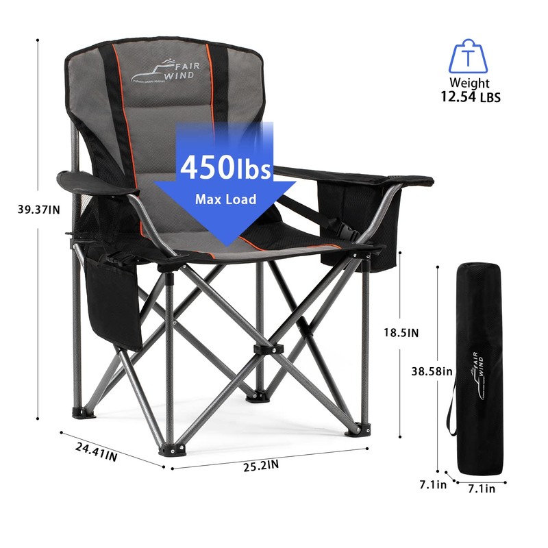FAIR WIND Oversized Fully Padded Camping Chair with Lumbar Support,
