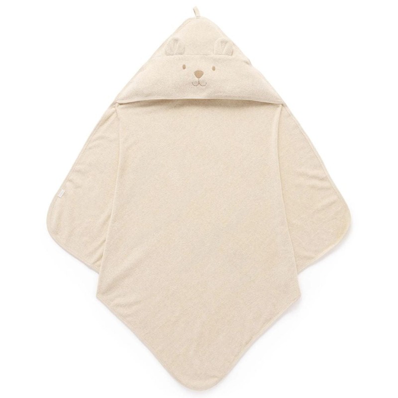 Purebaby Essential Bear Cotton Hooded Towel, Pale Blue Melange