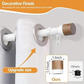 White Curtain Rods for Windows 48 to 84 Inches(4-7ft),1 inch Adjustable Window Curtain Rods with Imitation Wood Grain Finials,Heavy Duty Decorative Drapery Rod for Bedroom,Kitchen and patio