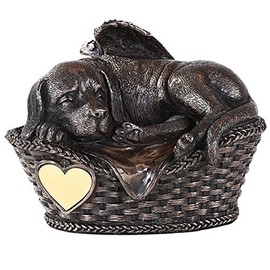 Pacific Giftware Pet Memorial Angel Dog Sleeping in Basket Cremation Urn Bronze Finish Bottom Load 45 Cubic Inch