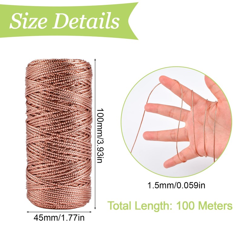 UFURMATE Decorative Metallic String, 100M/328 Ft Rose Gold Wrapping Twine