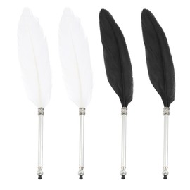 PATIKIL 4 Pcs Feather Ballpoint Pen, Fluffy Vintage Ink Quill Pen Refined Plated Rod Quill Pen for Calligraphy Writing Signature Guest Wedding Gift, Black White
